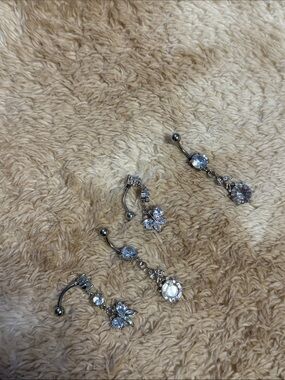 Silver Crystal Dangle Belly Button Ring - Clear